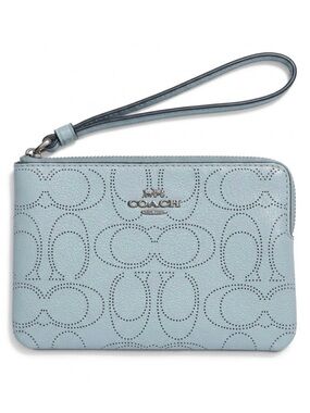 COACH Perforated Signature
Leather Corner Zip Wristlet Pastel
Blue NWOT